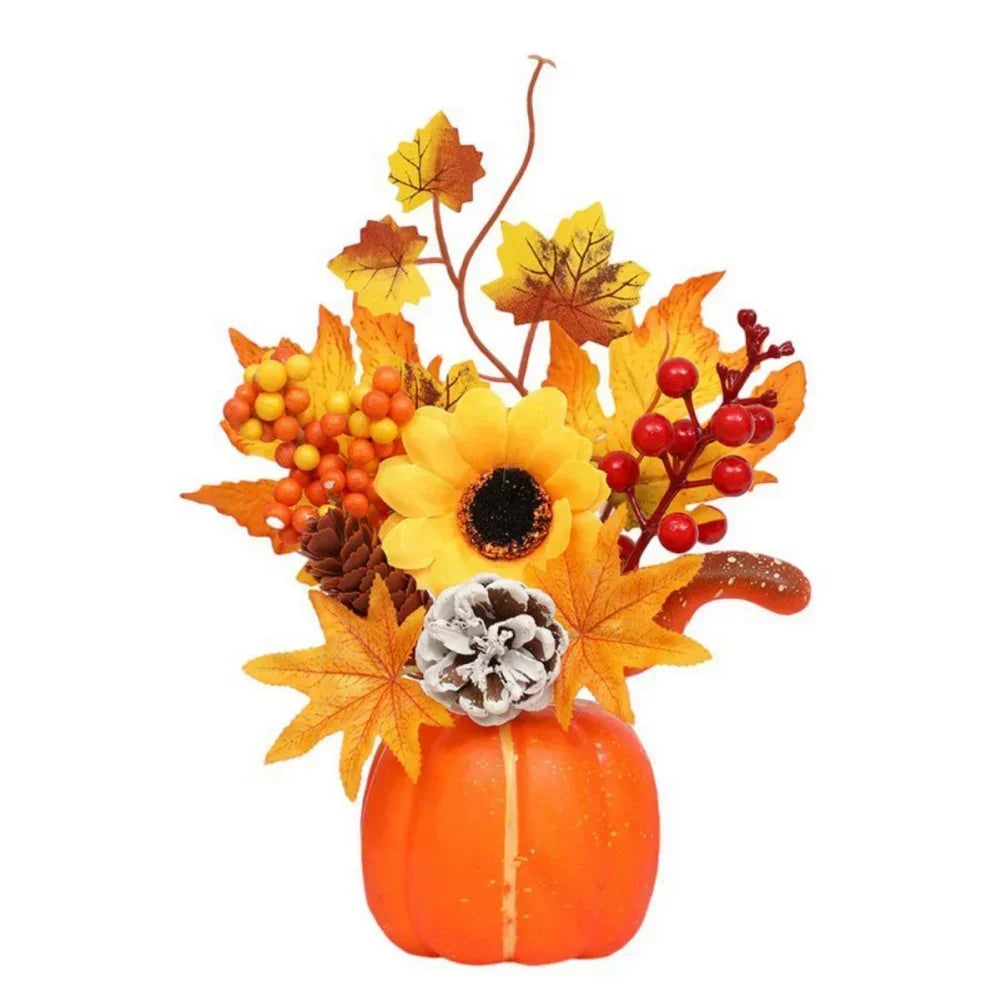 Magia d'autunno | Zucca decorativa con fiori artificiali | 25| 30cm| Decorazioni autunnali e di Halloween