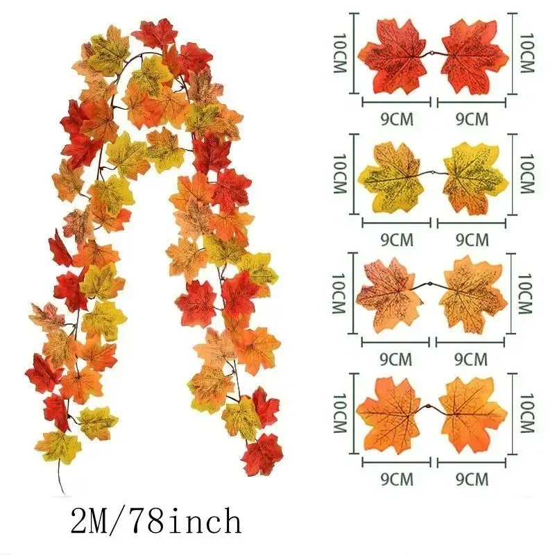 Ghirlanda autunnale Aurelia | Ghirlanda di foglie d'acero artificiali | 200cm| Decorazioni per la casa e il giardino