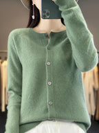 Maglione cardigan con scollo a O chic primaverile - Top lavorato a maglia da donna in lana merino al 100%.