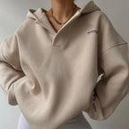 Felpa con cappuccio oversize da donna accogliente - Intaglio a V squadrato, pile