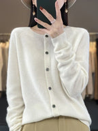 Maglione cardigan con scollo a O chic primaverile - Top lavorato a maglia da donna in lana merino al 100%.