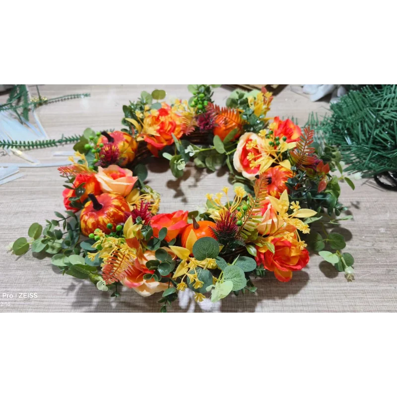 Fascino Autumna Ghirlanda per porta autunnale | Zucca e rattan | 40cm| Decorazione fatta a mano per l'autunno e il Ringraziamento