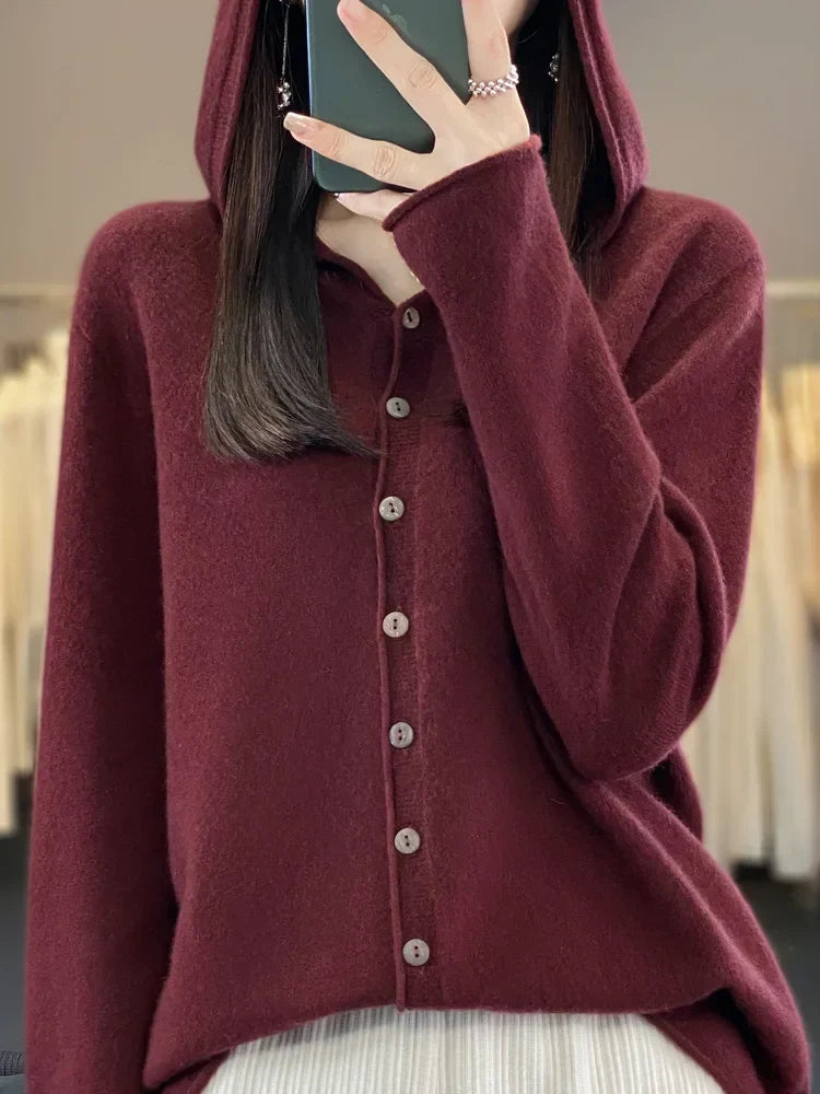 Pauline: maglione cardigan in lana 100% per l'inverno
