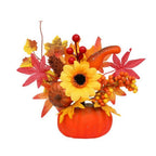 Magia d'autunno | Zucca decorativa con fiori artificiali | 25| 30cm| Decorazioni autunnali e di Halloween