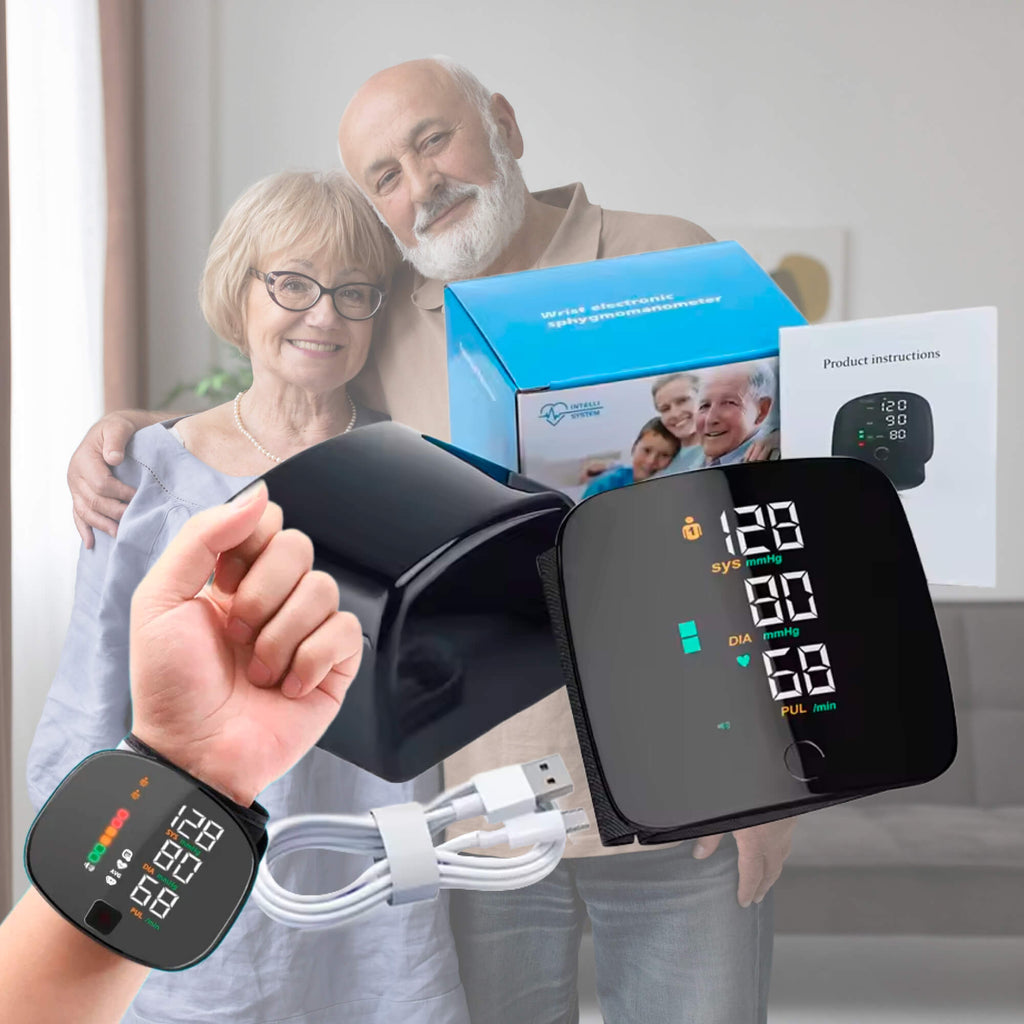 Misuratore di pressione da polso digitale con avvisi vocali e display LCD