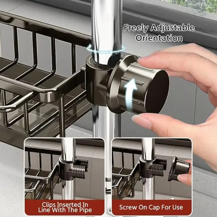 Organizer per rubinetto lavello | in acciaio inox, compatto e pratico