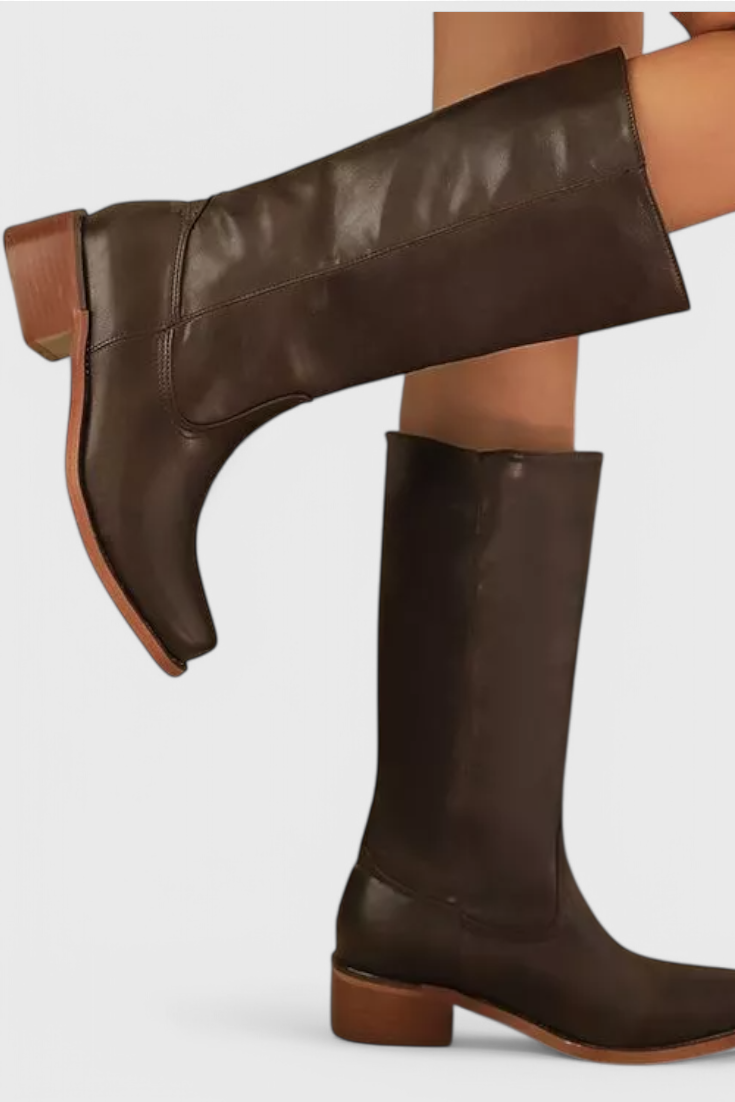 Stivali da donna in pelle al ginocchio con tacco | Elegante e confortevole