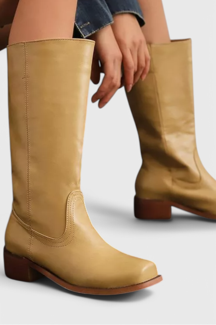 Stivali da donna in pelle al ginocchio con tacco | Elegante e confortevole