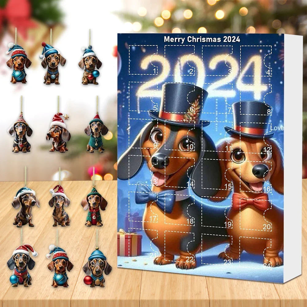 Calendario dell'Avvento Bassotto 2024 | Conto alla rovescia di Natale di 24 giorni con figure divertenti per gli amanti dei cani