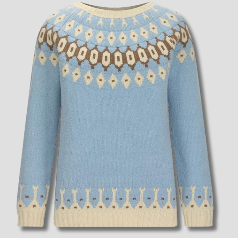 Maglione in lana nordica | Motivo Fair Isle in azzurro cielo