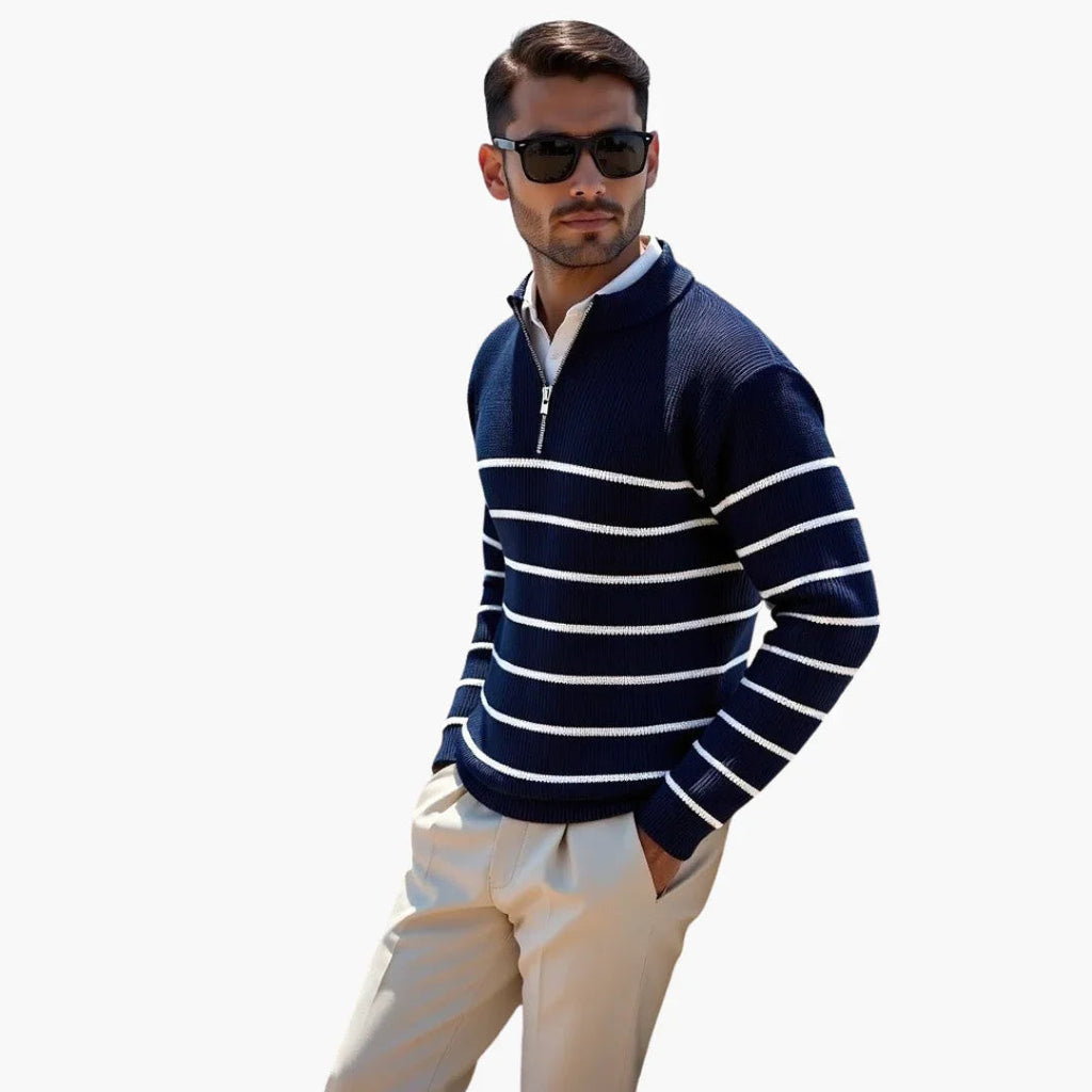 Pullover da uomo con mezza zip e superficie rigata