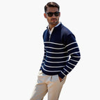 Pullover da uomo con mezza zip e superficie rigata