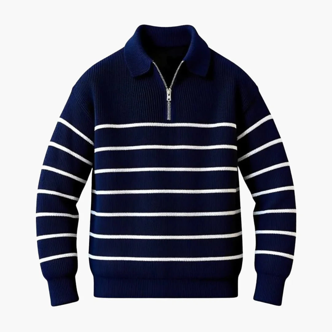Pullover da uomo con mezza zip e superficie rigata