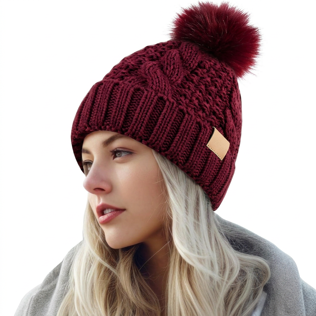 Cappello invernale da donna con pompon e fodera