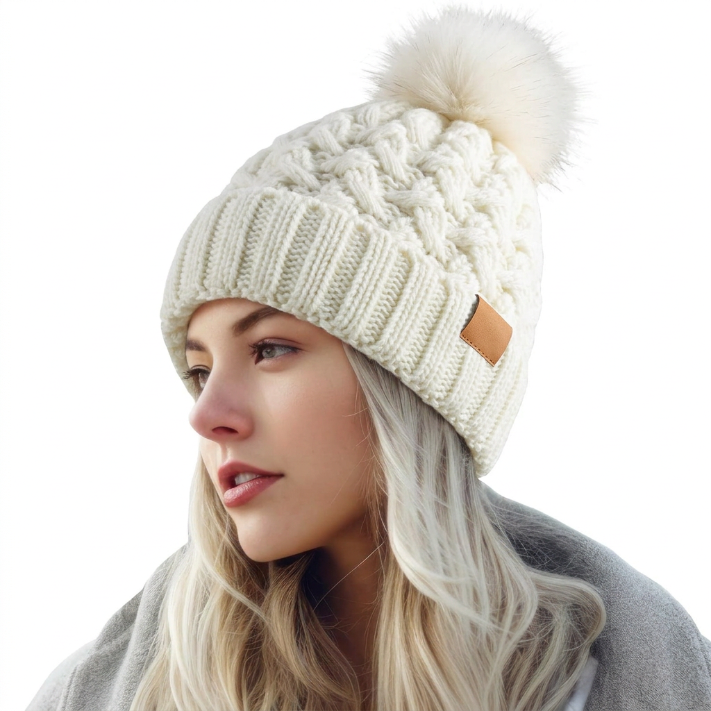Cappello invernale da donna con pompon e fodera