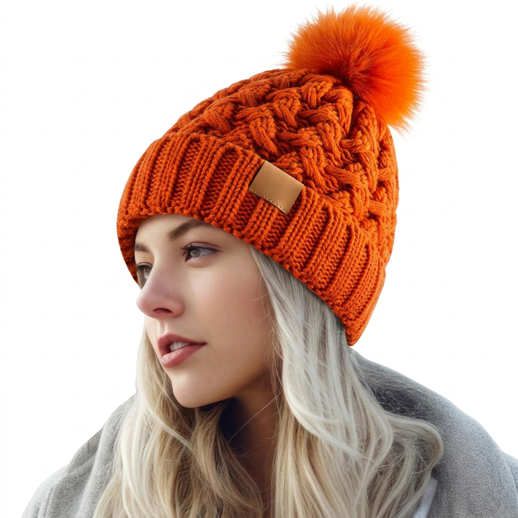Cappello invernale da donna con pompon e fodera