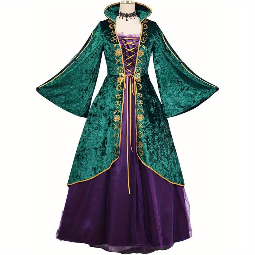 Abito medievale in velluto | Abito rinascimentale color smeraldo e viola