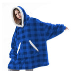 Felpa con cappuccio oversize Sherpa Fleece Deken Grijs Roze Zwart Blauw Geruit Rood Extra Warm en Zacht One Size Loungewear Huisdeken met Capuchon en Zakken