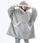 Felpa con cappuccio oversize Sherpa Fleece Deken Grijs Roze Zwart Blauw Geruit Rood Extra Warm en Zacht One Size Loungewear Huisdeken met Capuchon en Zakken