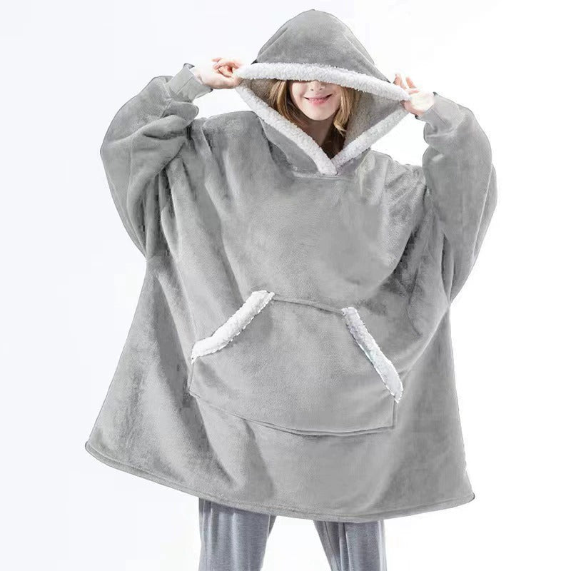 Felpa con cappuccio oversize Sherpa Fleece Deken Grijs Roze Zwart Blauw Geruit Rood Extra Warm en Zacht One Size Loungewear Huisdeken met Capuchon en Zakken