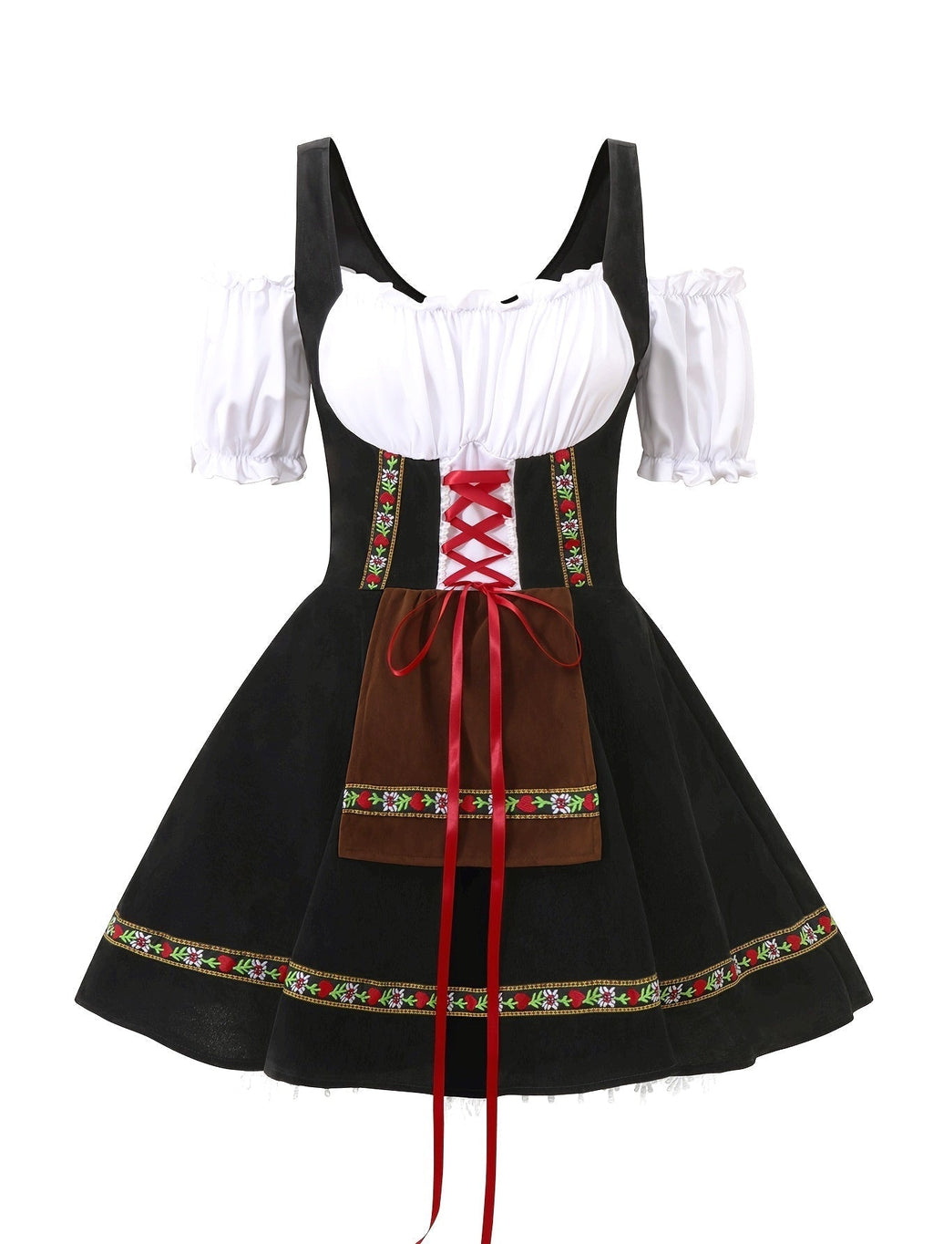 Abito da costume bavarese di Halloween taglie forti da donna | Mini outfit con maniche a sbuffo