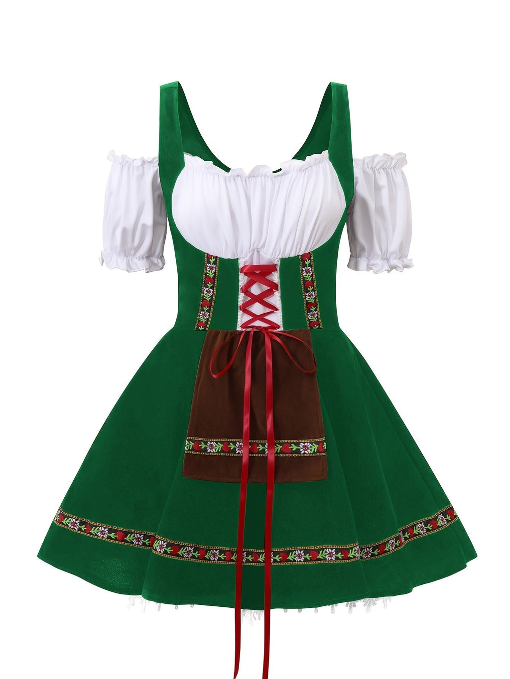 Abito da costume bavarese di Halloween taglie forti da donna | Mini outfit con maniche a sbuffo