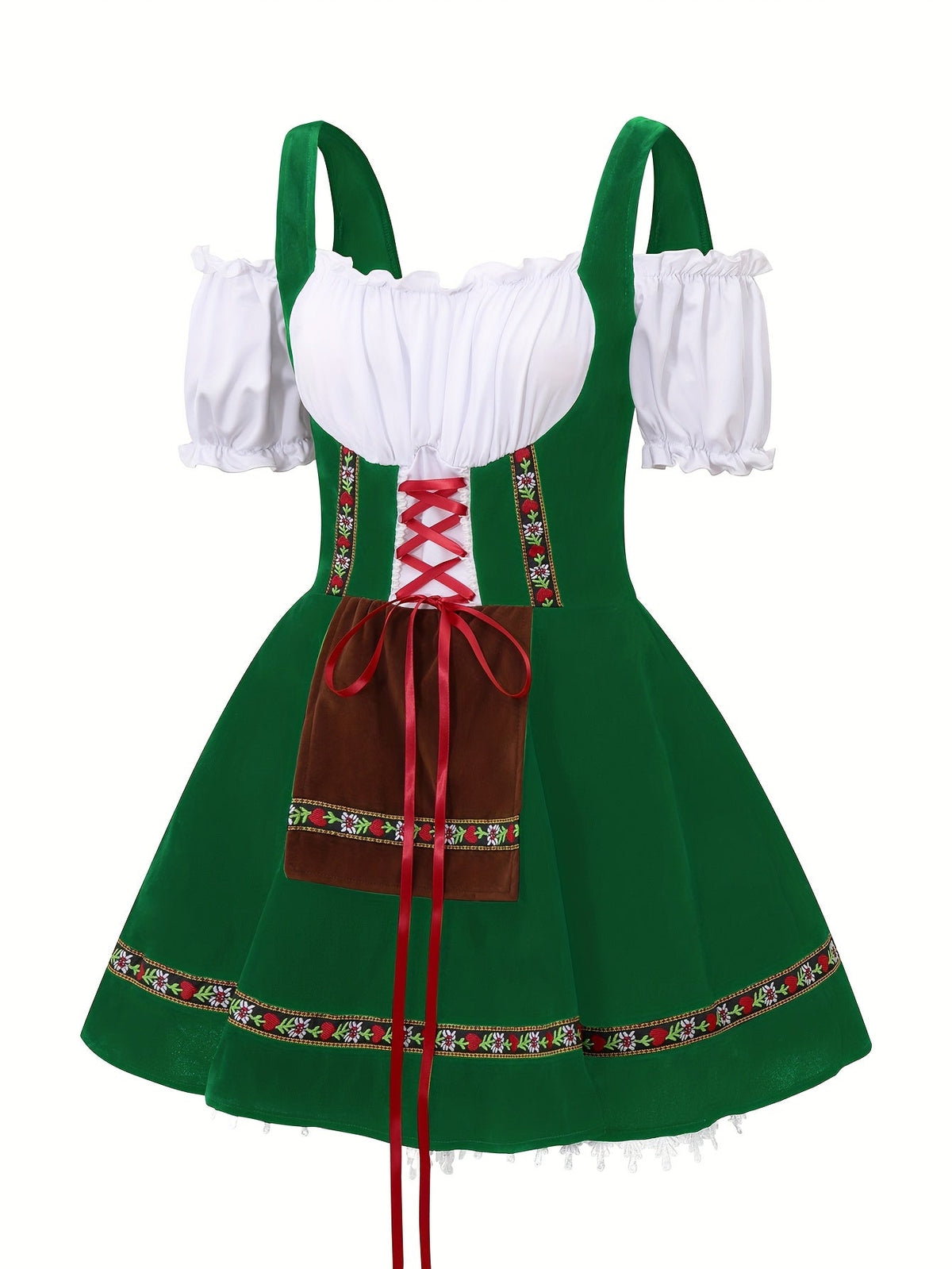 Abito da costume bavarese di Halloween taglie forti da donna | Mini outfit con maniche a sbuffo