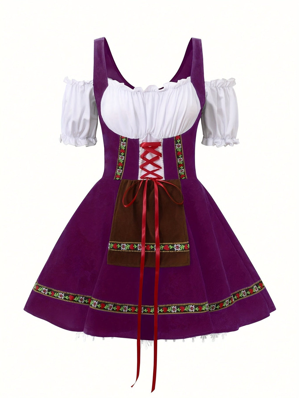 Abito da costume bavarese di Halloween taglie forti da donna | Mini outfit con maniche a sbuffo