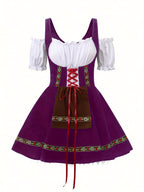 Abito da costume bavarese di Halloween taglie forti da donna | Mini outfit con maniche a sbuffo