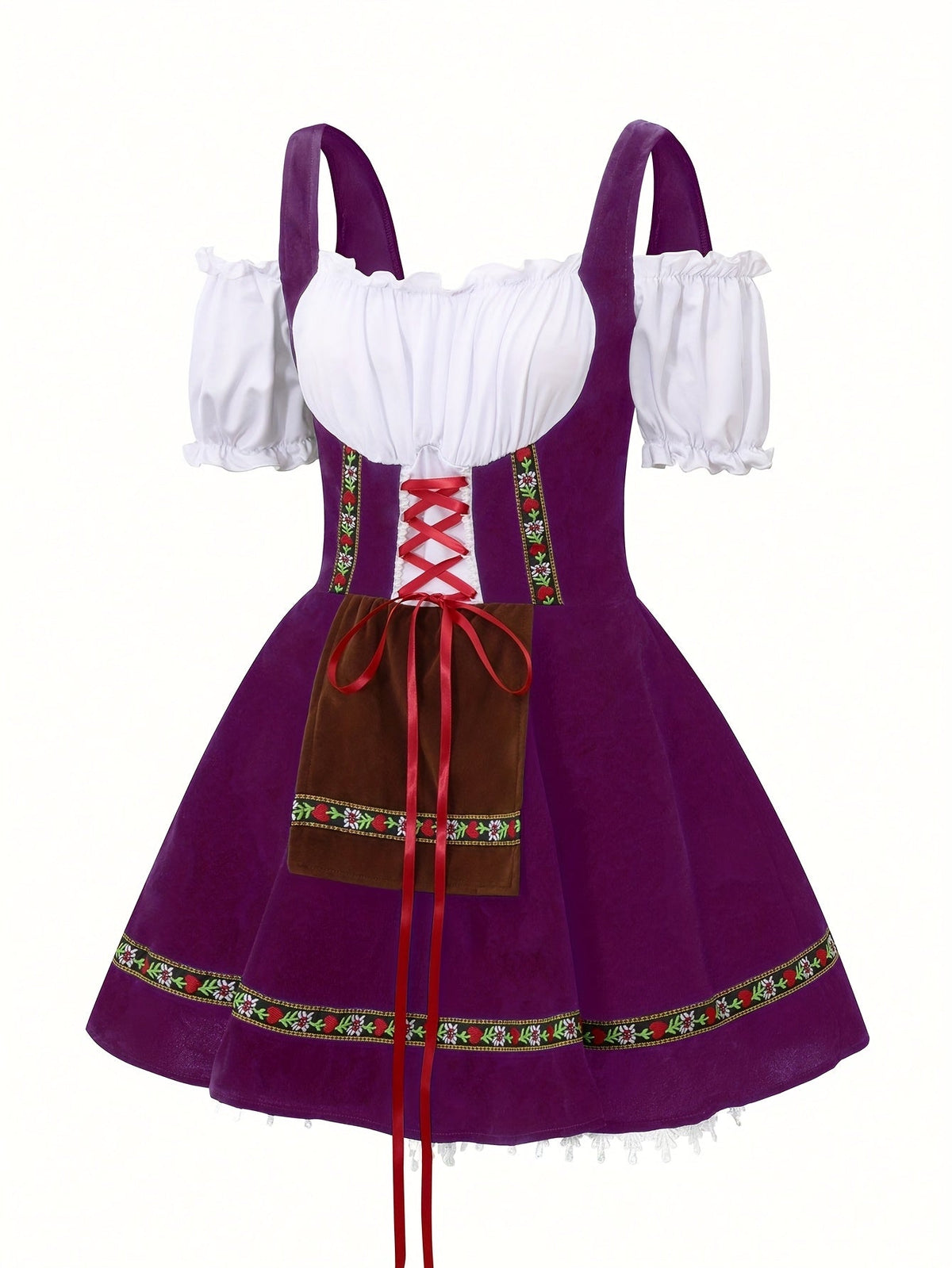 Abito da costume bavarese di Halloween taglie forti da donna | Mini outfit con maniche a sbuffo