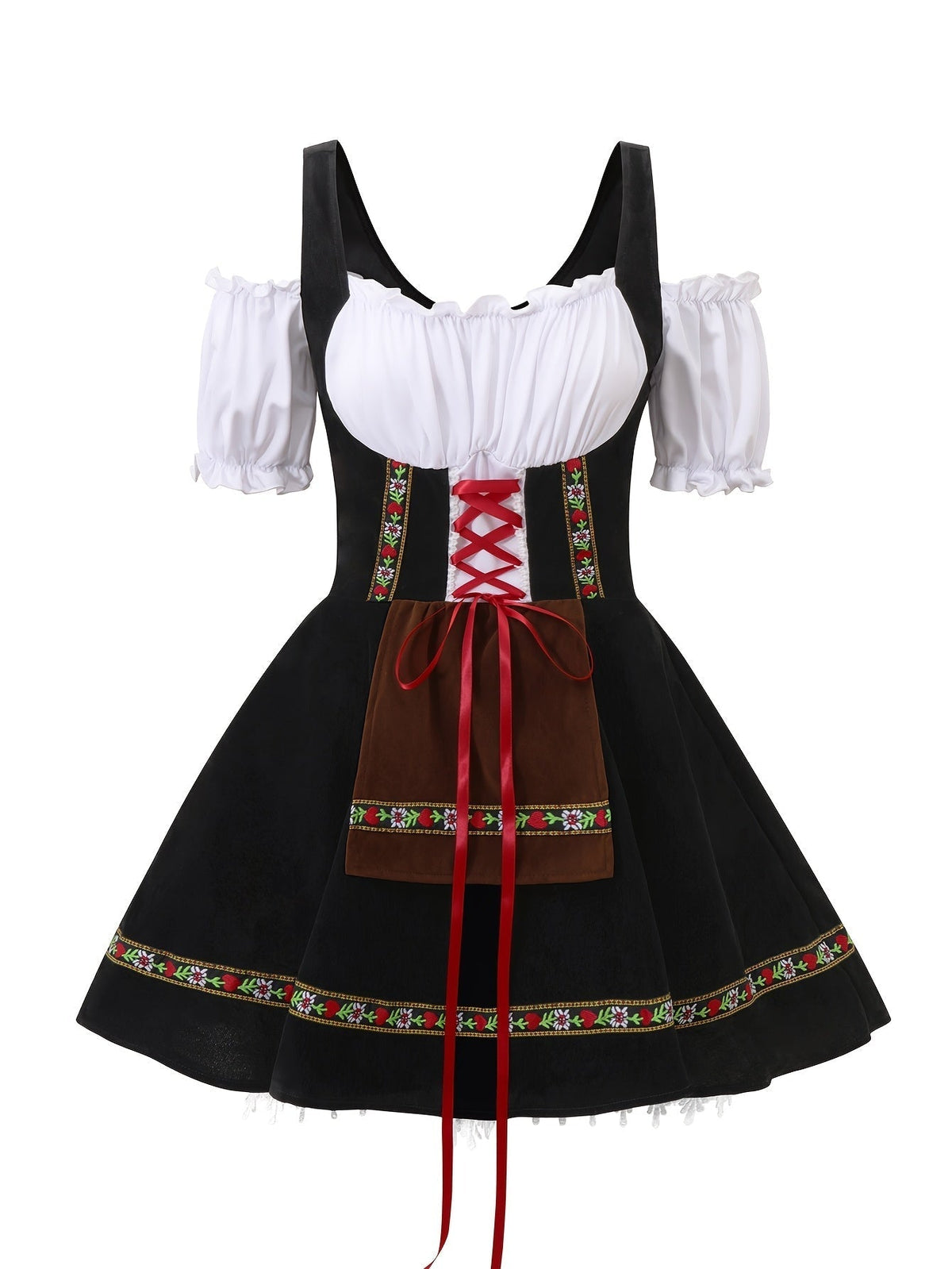 Abito da costume bavarese di Halloween taglie forti da donna | Mini outfit con maniche a sbuffo