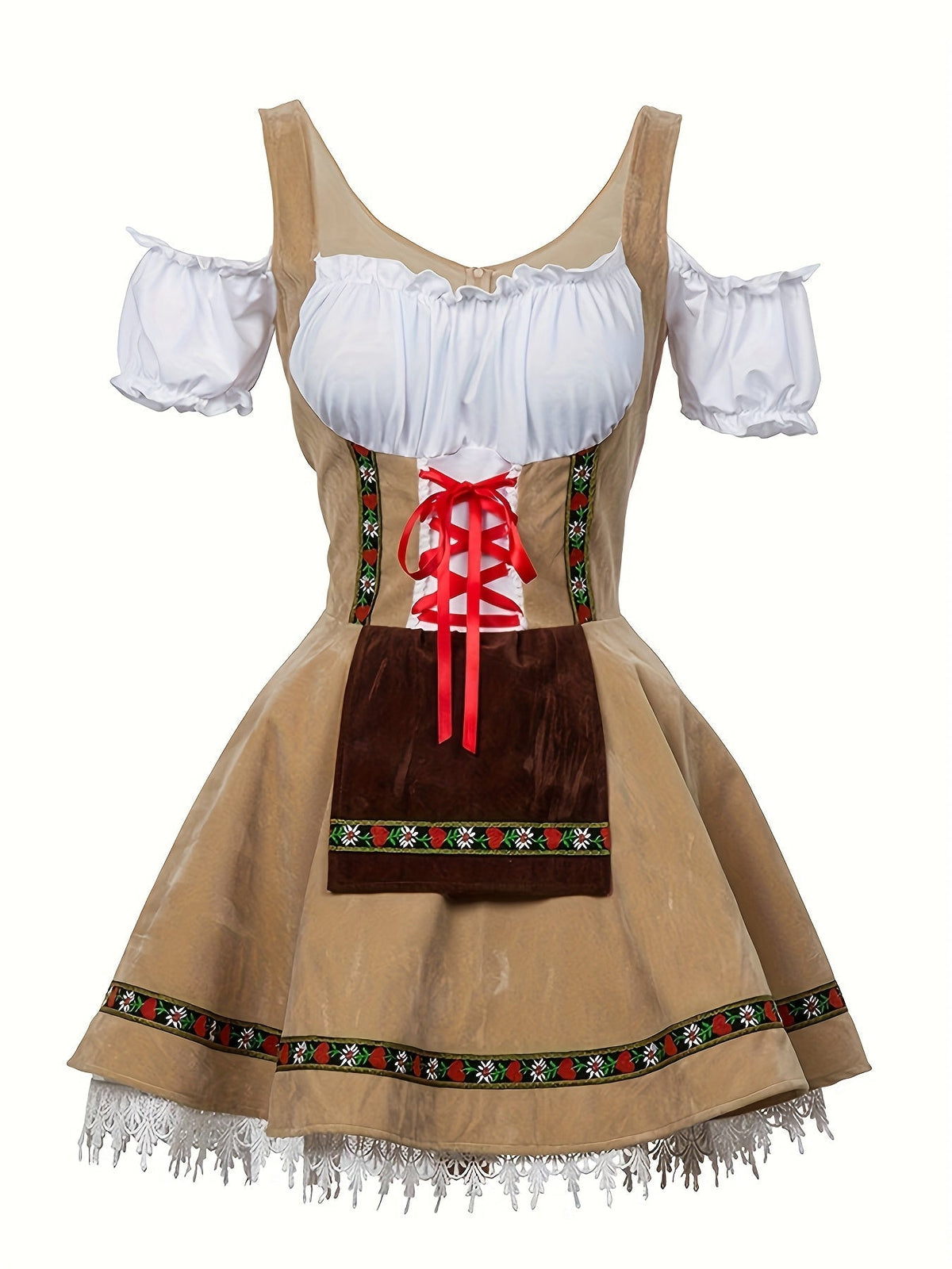 Abito da costume bavarese di Halloween taglie forti da donna | Mini outfit con maniche a sbuffo