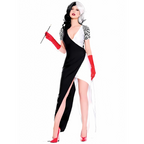 Abito da costume di Halloween da cattivo | Design asimmetrico bianco nero