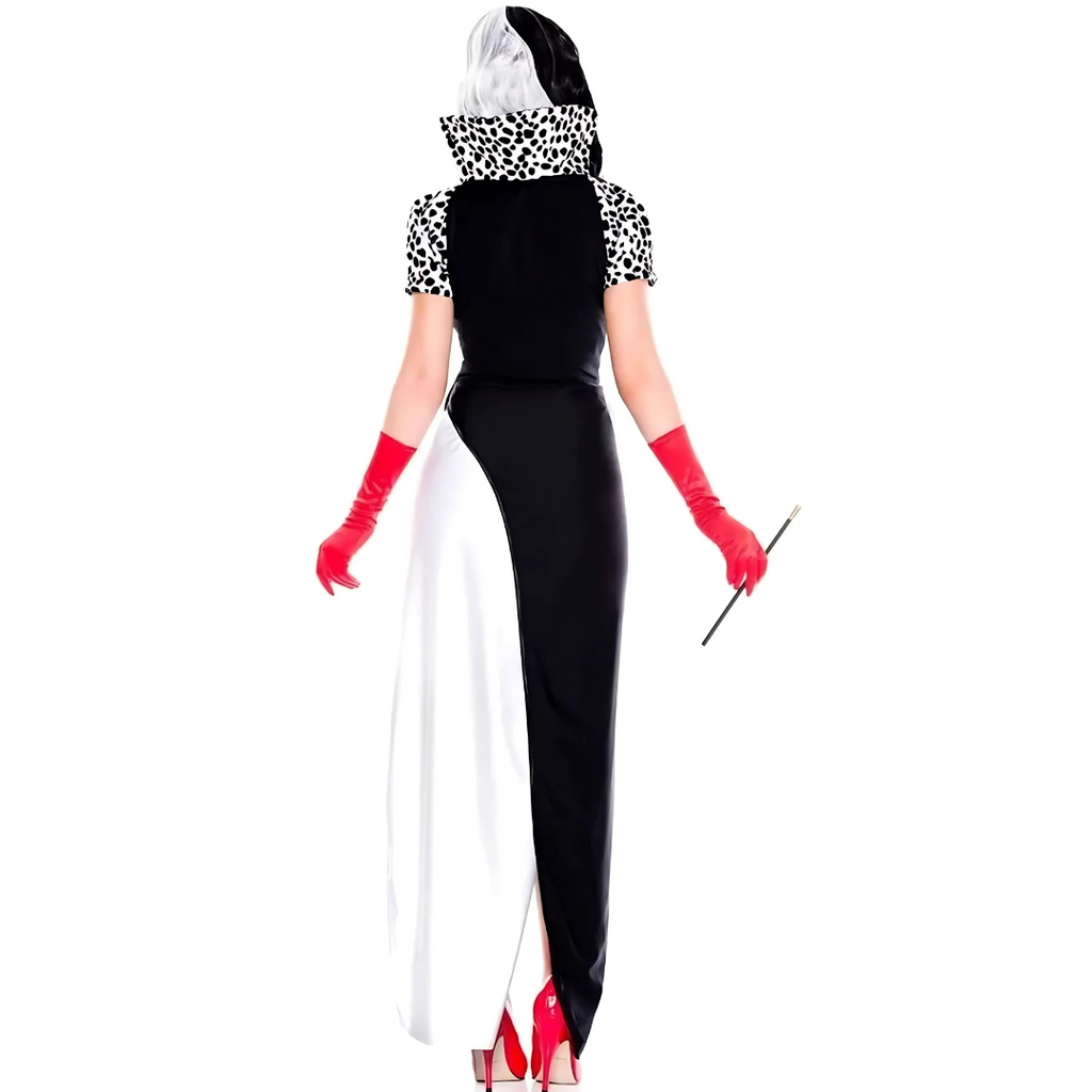 Abito da costume di Halloween da cattivo | Design asimmetrico bianco nero