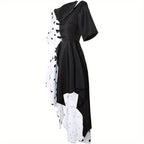 Abito di Halloween Asimmetrico | Design Bicolore Bianco e Nero con Cappuccio