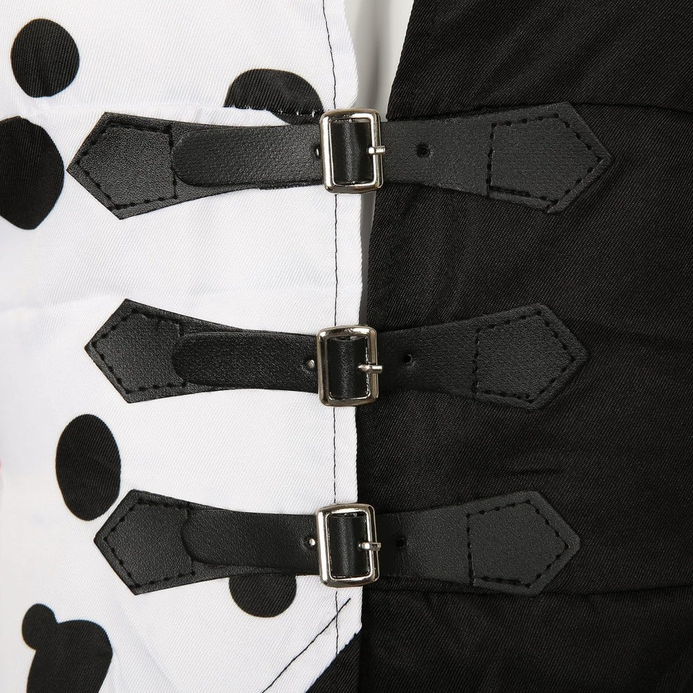 Abito di Halloween Asimmetrico | Design Bicolore Bianco e Nero con Cappuccio