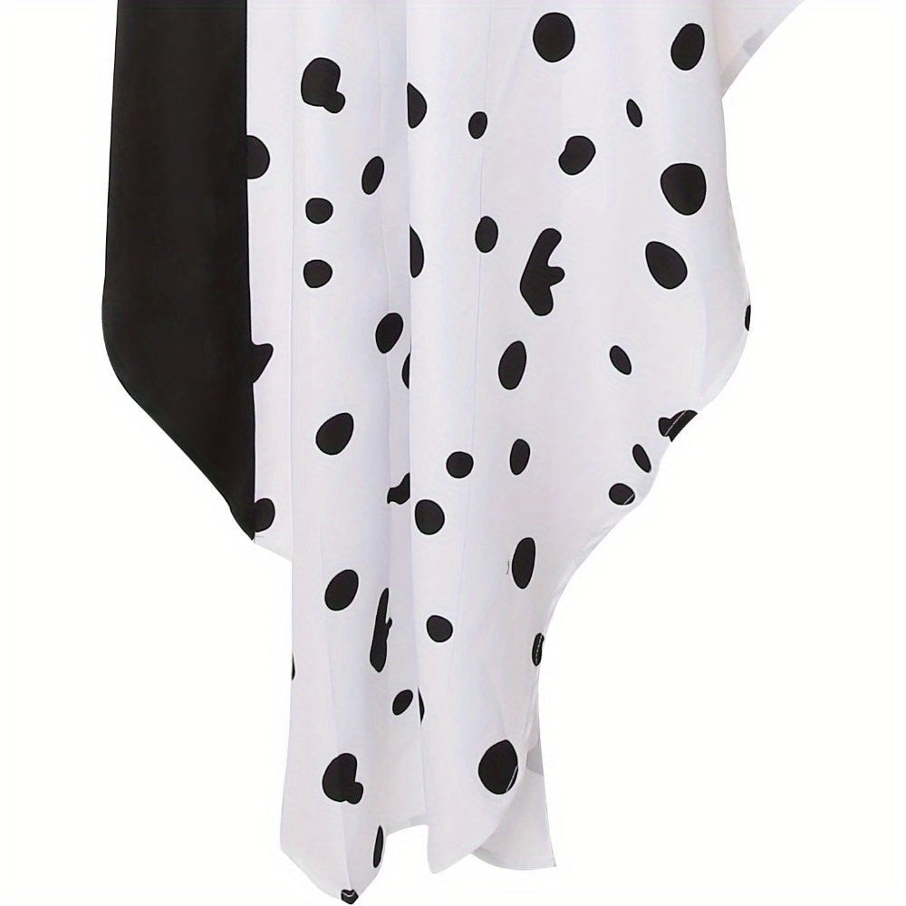 Abito di Halloween Asimmetrico | Design Bicolore Bianco e Nero con Cappuccio