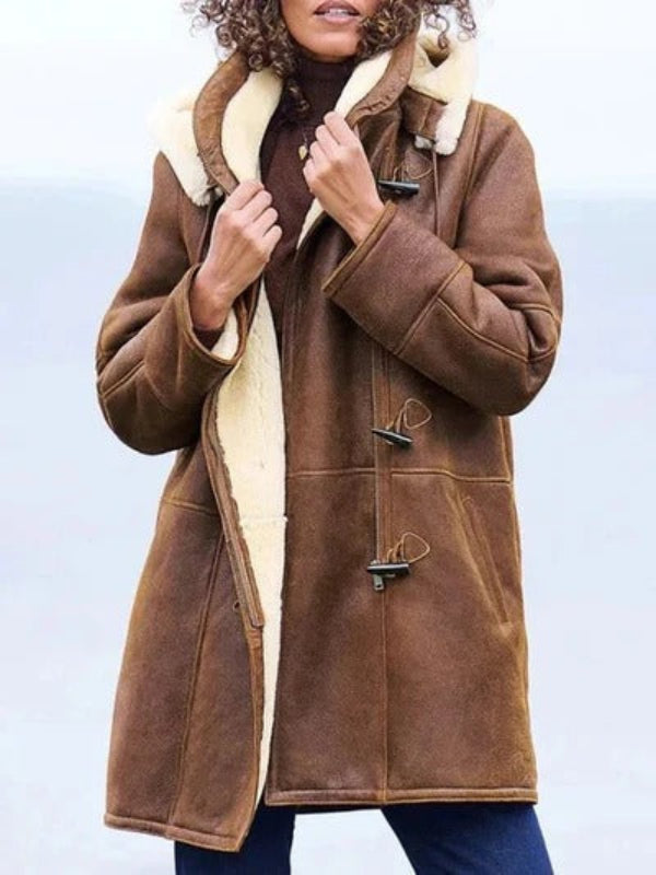 Accogliente giacca da donna in shearling con cappuccio | Caldo e rilassato