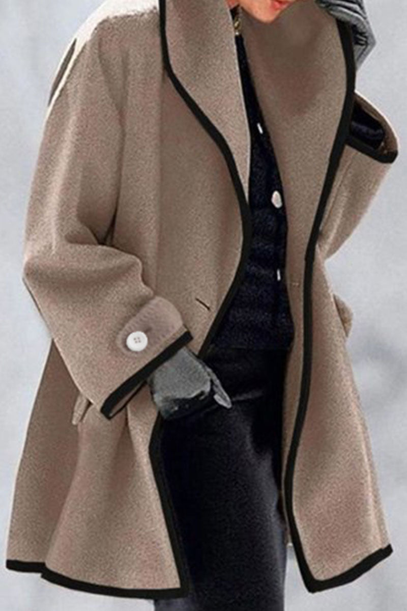Cappotto elegante in misto lana | Giacca lunga con finiture a contrasto