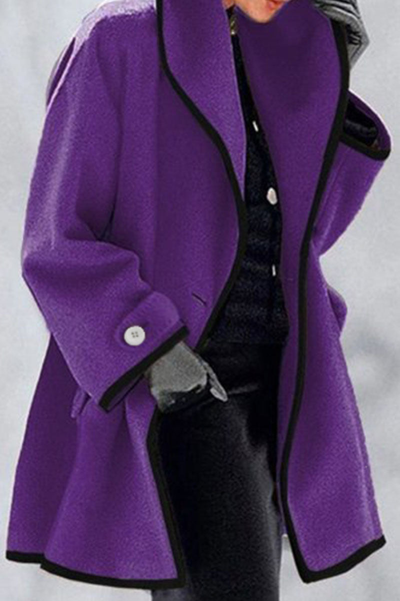 Cappotto elegante in misto lana | Giacca lunga con finiture a contrasto