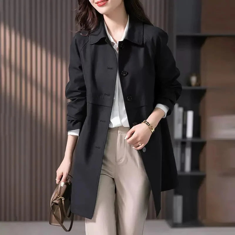 Cappotto classico in misto lana | Design monopetto blu scuro