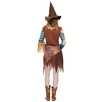 Abito da spaventapasseri di Halloween da donna | Mini costume con spalle scoperte