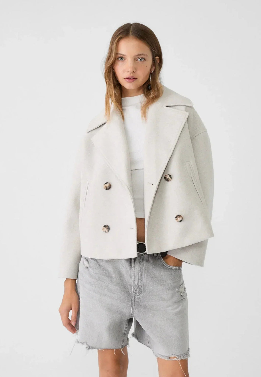 Giacca corta doppiopetto | Design oversize in misto lana