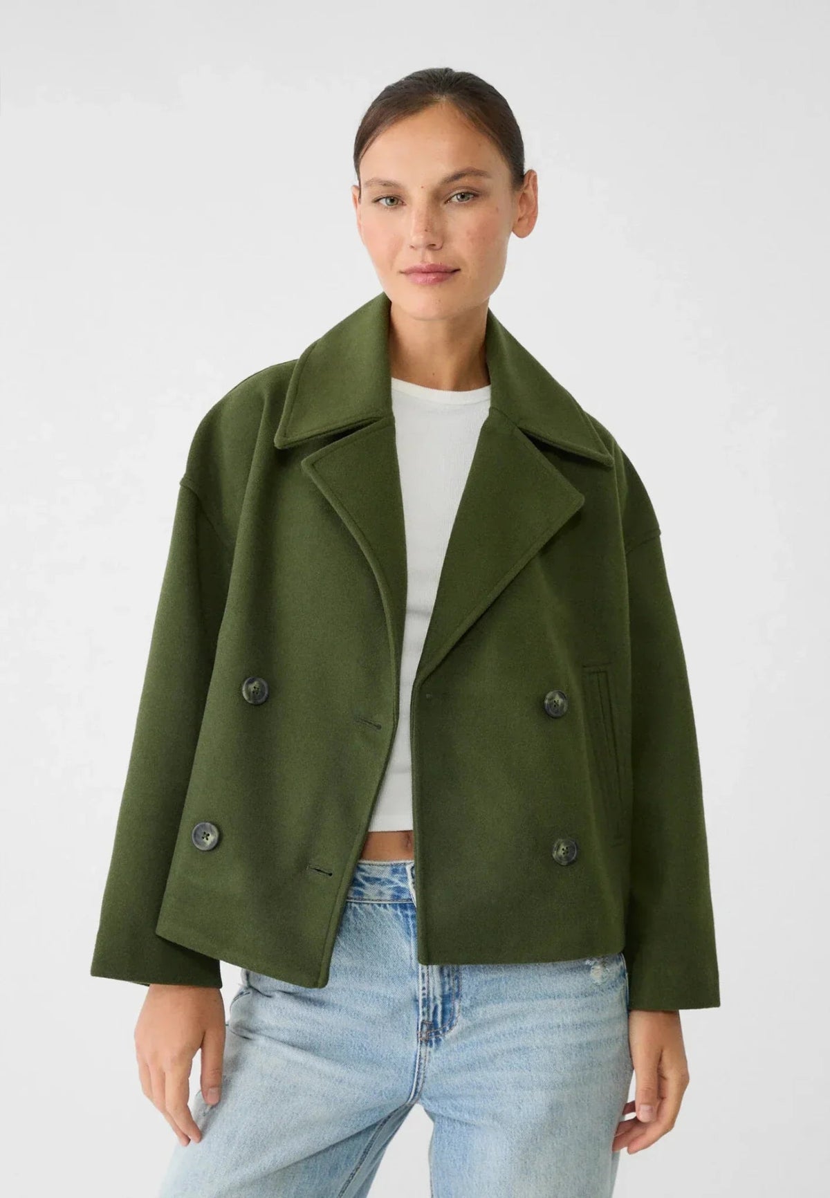 Giacca corta doppiopetto | Design oversize in misto lana
