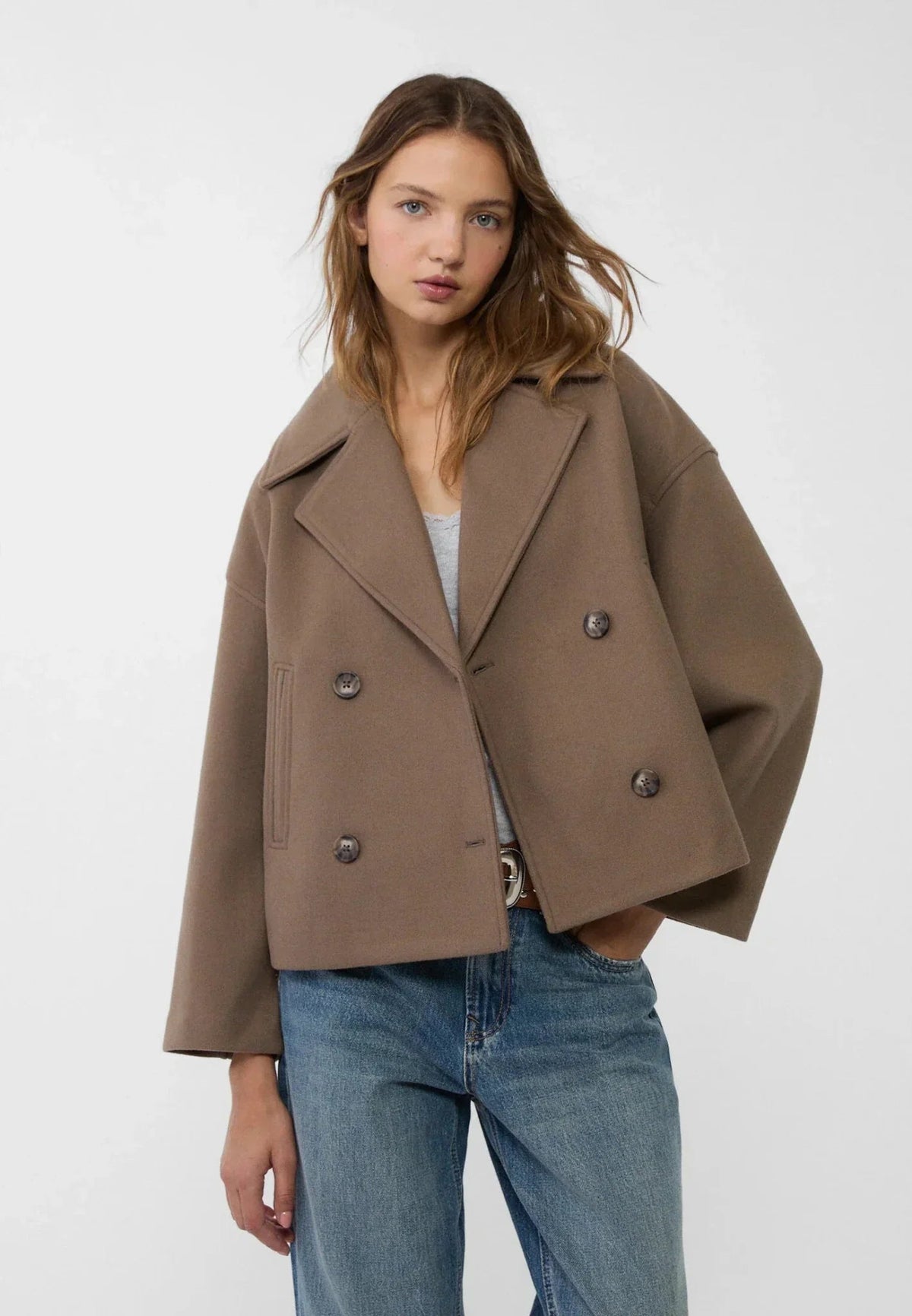 Giacca corta doppiopetto | Design oversize in misto lana