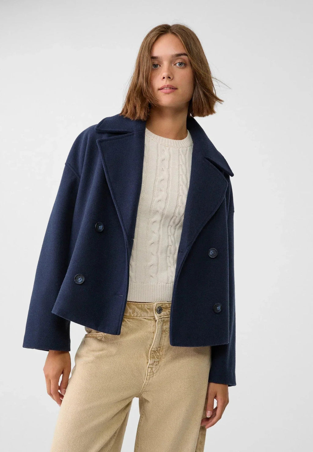 Giacca corta doppiopetto | Design oversize in misto lana