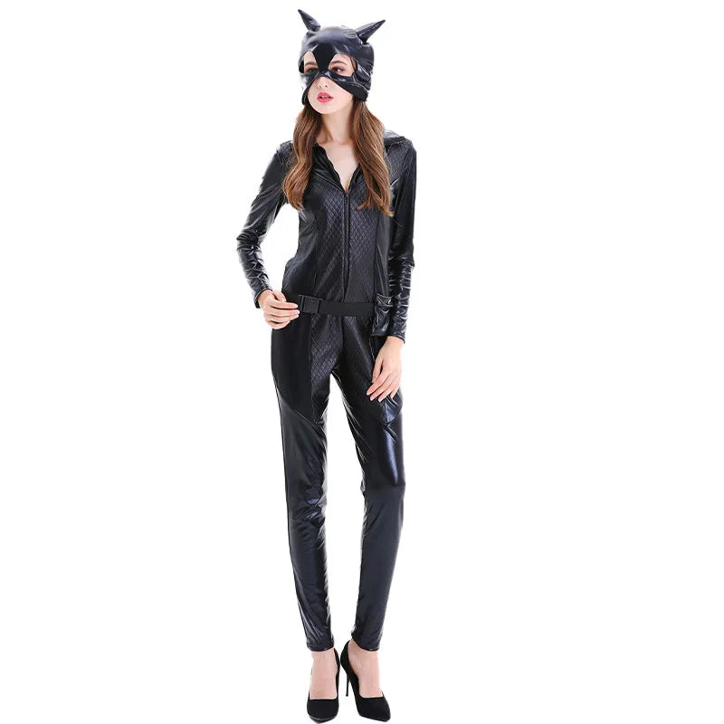 Catsuit per costume di Halloween da donna | Completo intero lucido a maniche lunghe