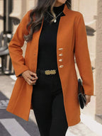 Cappotto classico in lana | Colore rosso di media lunghezza con bottoni dorati