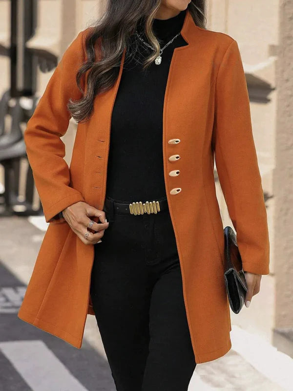 Cappotto classico in lana | Colore rosso di media lunghezza con bottoni dorati