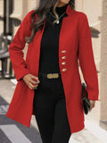 Cappotto classico in lana | Colore rosso di media lunghezza con bottoni dorati